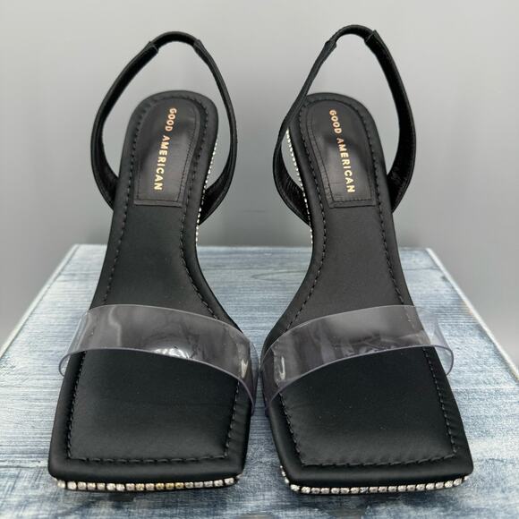 NEW Good American Women’s Crystal Crush Lucite Sandals Black Size 7.5 - Picture 3 of 9